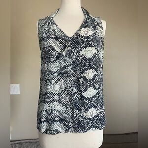 ANTONIO MELANI Navy Blue & White Snake-Print V-Neck Camisole